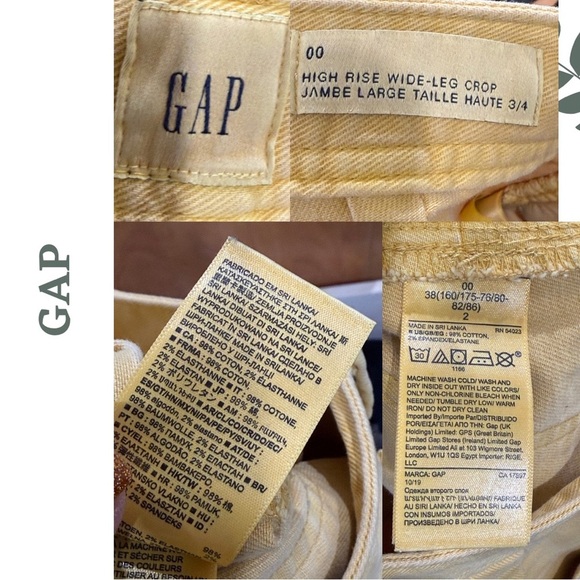🛍️3/$40 GAP High Rise Wide-Leg Crop Pants Pale Mustard Yellow – Size 00 - Picture 7 of 7